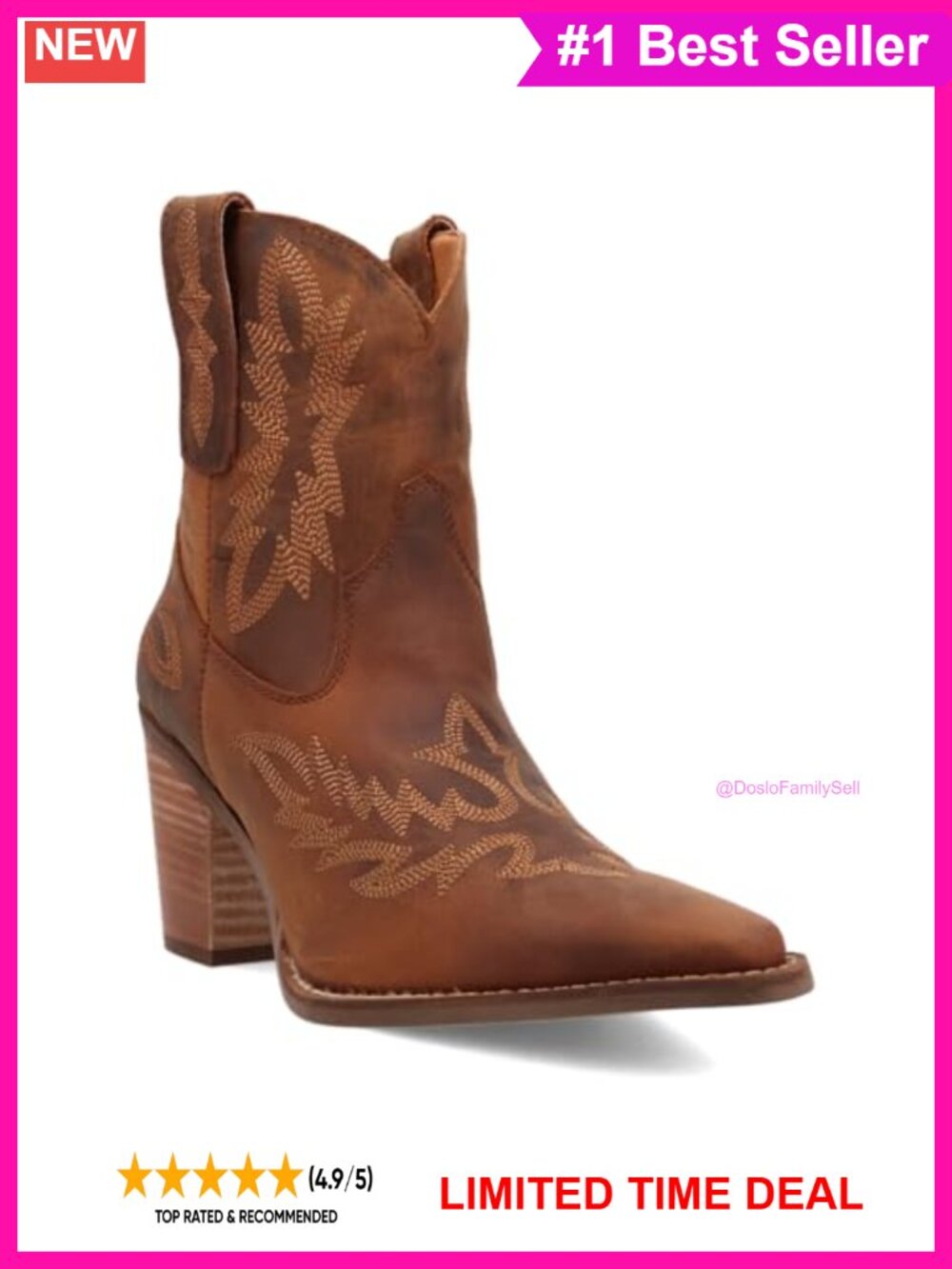 Womens Embroidered Snip Toe Pull On Western Ankle Boots Mid Heel Leather